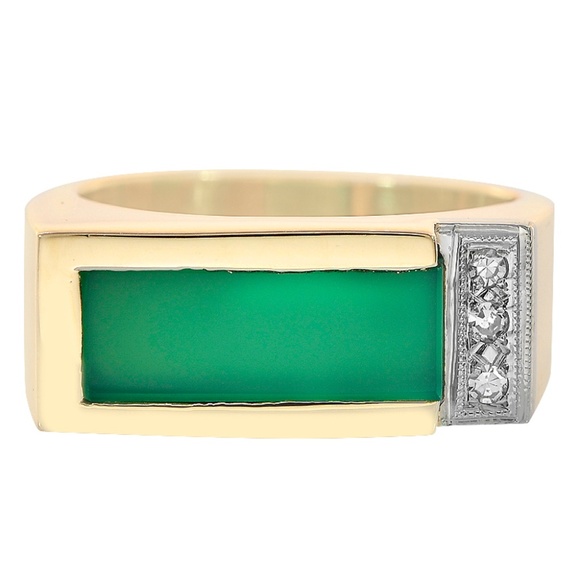 0.06 Carat Diamonds Green Onyx Antique Mens Ring